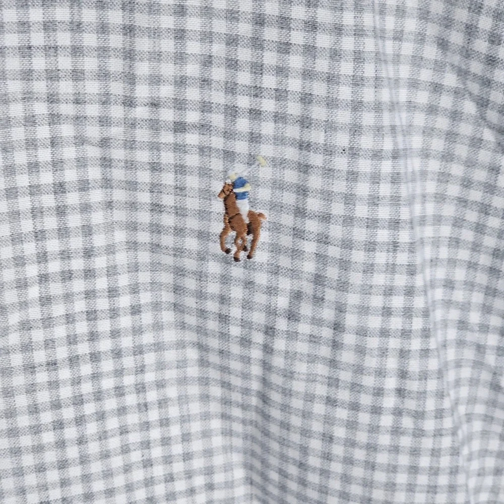 Polo Ralph Lauren Shirt Mens 2XLT Grey Gingham Check Button Down Long Sleeve